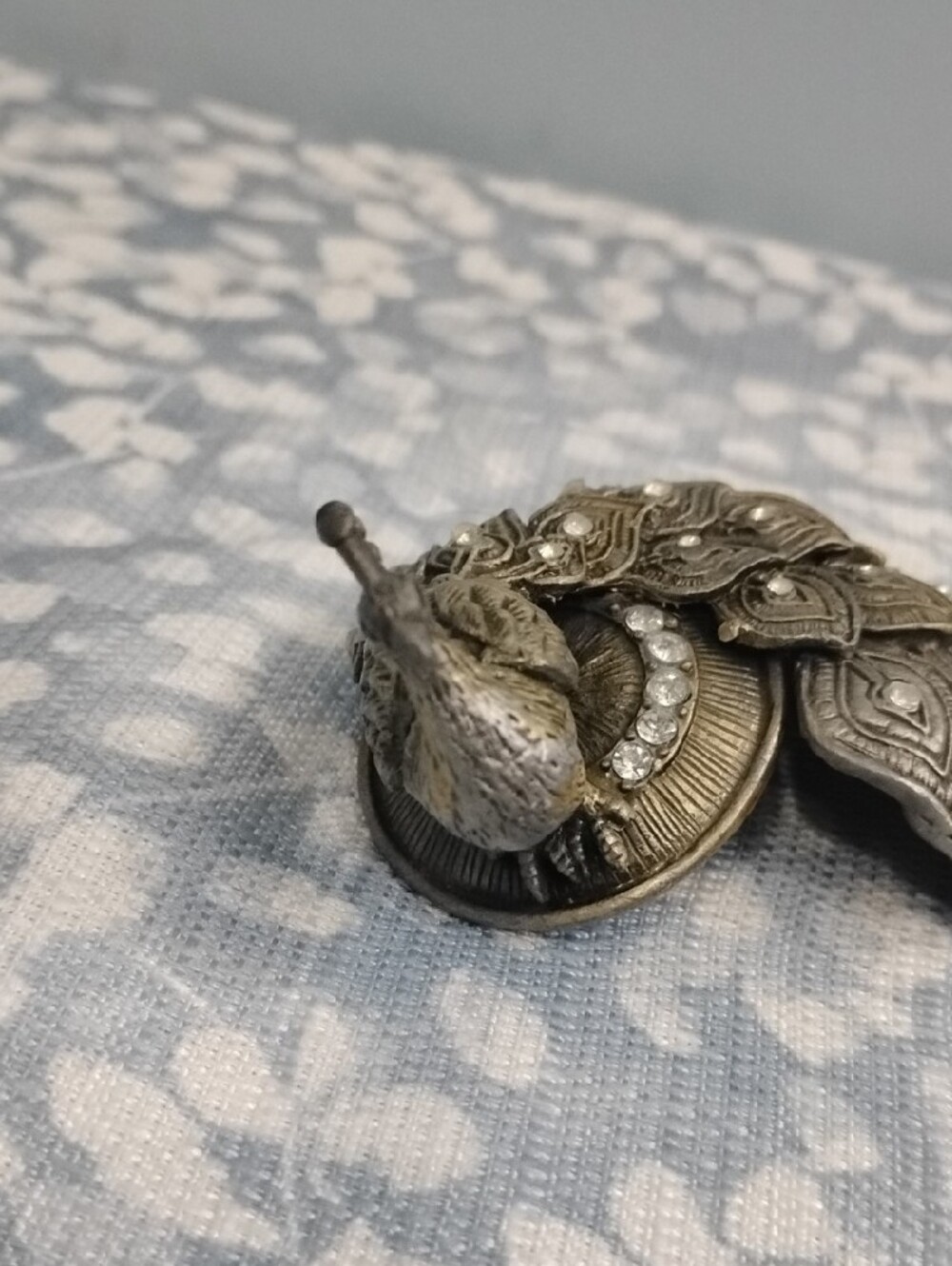 Antique Gold-Tone Peacock Paperweight with Crystal Accents - Picture 7 of 9